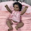 19Inch African American Doll Maddie Dark Skin Girl Vinyl Reborn Baby Finished Newborn With Rooted Hair 1 - Reborn Dolls Mall